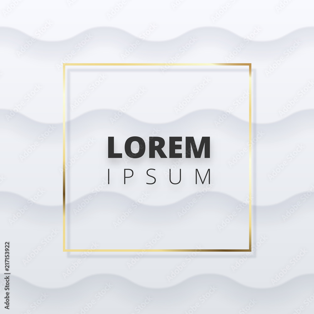 Wall mural grey wavy background with gold square frame.