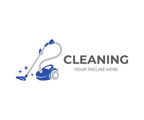 Cleaning, hands holding a vacuum cleaner with brilliance of purity, logo design. Steam mop and cleaning service, vector design and illustration