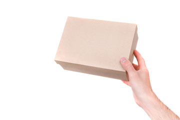 men's hands hold a gift box. isolate on white
