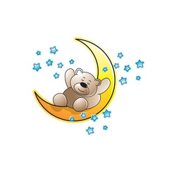 cute baby bear cartoon sleeping on crescent vector draing