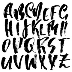 Hand drawn modern dry brush lettering. Grunge style alphabet. Handwritten font. Vector illustration.