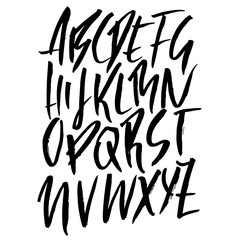 Hand drawn modern dry brush lettering. Grunge style alphabet. Handwritten font. Vector illustration.