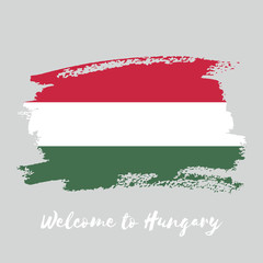 Hungary watercolor vector national country flag icon. Hand drawn illustration with dry brush stains, strokes, spots isolated on gray background. Painted grunge style texture for posters, banner design