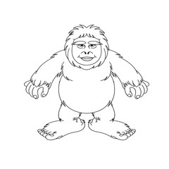 black outline cave man with smile isolated on white background