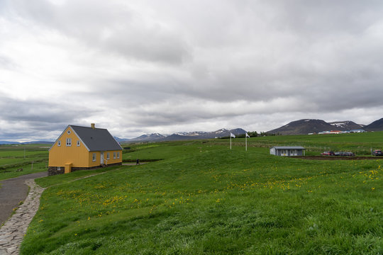 Traditional icelandic wooden yellow House in Iceland