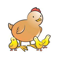 cute chicks and hen isolated on white background vector illustration