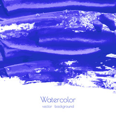 Navy blue, indigo watercolor vector texture background with dry brush stains, strokes, spots isolated on white. Abstract artistic frame, place for text or logo. Acrylic hand painted gradient backdrop.