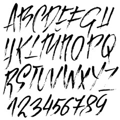 Hand drawn modern dry brush lettering. Grunge style alphabet. Handwritten font. Vector illustration.