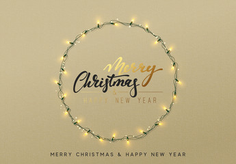 Glowing Christmas lights wreath for Xmas holiday greeting cards design.
