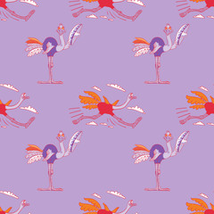 Funny ostrich seamless pattern