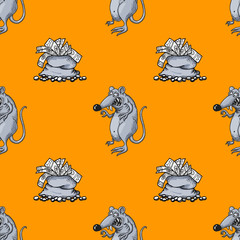 Rat and bag of money seamless pattern