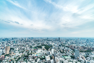 Asia Business concept for real estate and corporate construction - panoramic modern city skyline bird eye aerial view of vivid blue sky in Roppongi Hill, Tokyo, Japan