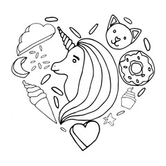 Cute rainbow vector black and white unicorn