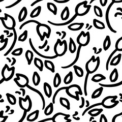 Simple black and white flowers seamless pattern. Vector illustration.
