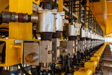 Offshore oil and Gas central processing platform and remote platform produced oil, natural gas and liquid condensate for set to onshore refinery from offshore in ocean sea background.