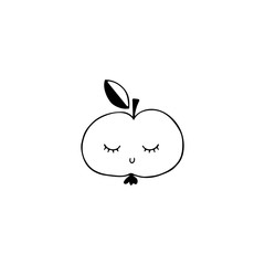 Vector hand drawn object, cute apple with closed eyes.