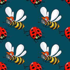 ladybug and bee seamless pattern