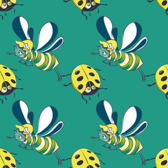 ladybug and bee seamless pattern