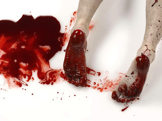 Feet in spilled blood