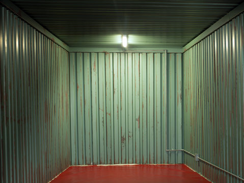 Interior of metal shipping container