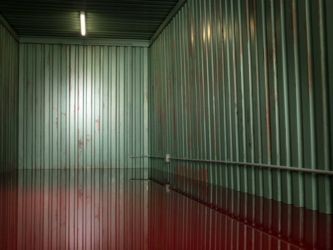 Interior of metal shipping container