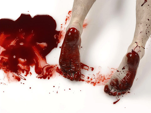 Feet in spilled blood