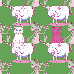 cat, pig and wolf seamless pattern