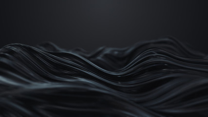 3d render Abstract black wave on dark background