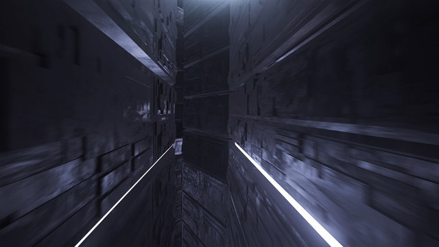 3d render grunge digital neon tunnel abstract