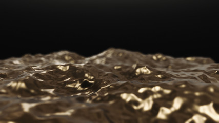 3d render Golden waves on a black background