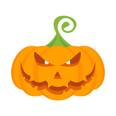 Halloween party character orange pumpkin with burning evil eyes. Design elements for advertising and promotion. Flat cartoon illustration. Objects isolated on white background.