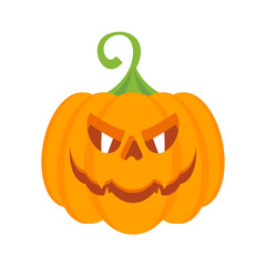 Halloween party character orange pumpkin with burning evil eyes. Design elements for advertising and promotion. Flat cartoon illustration. Objects isolated on white background.