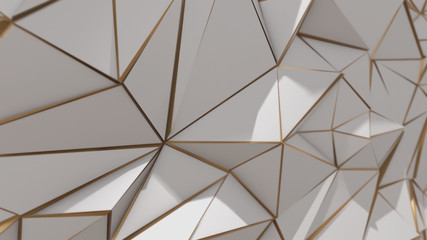 Fototapeta premium 3d render White and gold abstract low poly triangle background