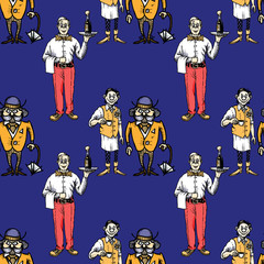 barista, waiter and businessman seamless pattern