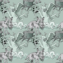 wolf and dangerous forest seamless pattern