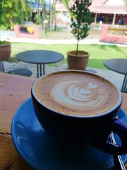 Sunny weekend with big breakfast and coffee latte