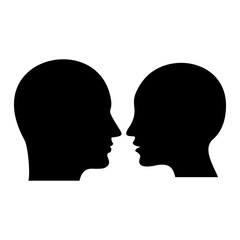 Human profile. Black silhouette of man and woman head. Flat vector cartoon illustration. Objects isolated on white background.