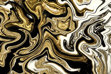 Gold marbling texture design. Black and golden marble pattern. Fluid art.
