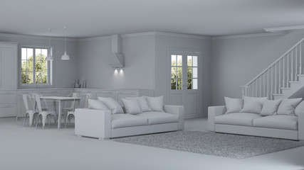 Modern house interior. Repairs. Gray interior.  3D rendering.