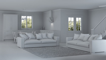 Modern house interior. Repairs. Gray interior.  3D rendering.