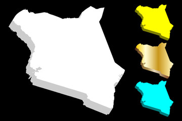 3D map of Kenya (Republic of Kenya) - white, yellow, blue and gold - vector illustration