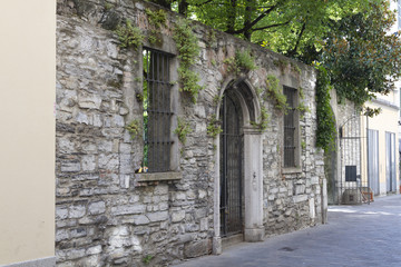 Fototapeta na wymiar antiche mura con alberi in borgo italia