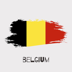 Belgium vector watercolor national country flag icon. Hand drawn illustration with dry brush stains, strokes, spots isolated on gray background. Painted grunge style texture for posters, banner design