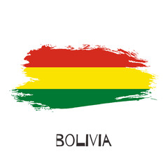 Bolivia vector watercolor national country flag icon. Hand drawn illustration with dry brush stains, strokes, spots isolated on gray background. Painted grunge style texture for posters, banner design
