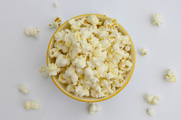 Top View of Bowl of Popped Popcorn