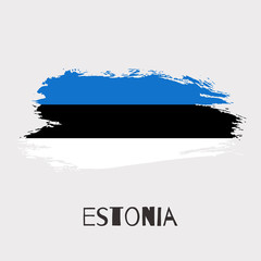 Estonia vector watercolor national country flag icon. Hand drawn illustration with dry brush stains, strokes, spots isolated on gray background. Painted grunge style texture for posters, banner design