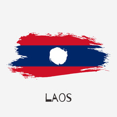 Laos vector watercolor national country flag icon. Hand drawn illustration with dry brush stains, strokes, spots isolated on gray background. Painted grunge style texture for posters, banner design.