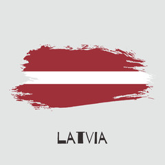 Latvia vector watercolor national country flag icon. Hand drawn illustration with dry brush stains, strokes, spots isolated on gray background. Painted grunge style texture for posters, banner design.