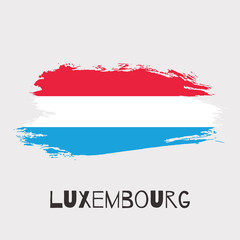 Luxembourg watercolor vector national country flag icon. Hand drawn illustration, dry brush stains, strokes, spots isolated on gray background. Painted grunge style texture for posters, banner design.