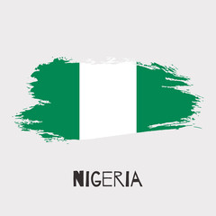Nigeria vector watercolor national country flag icon. Hand drawn illustration with dry brush stains, strokes, spots isolated on gray background. Painted grunge style texture for posters, banner design